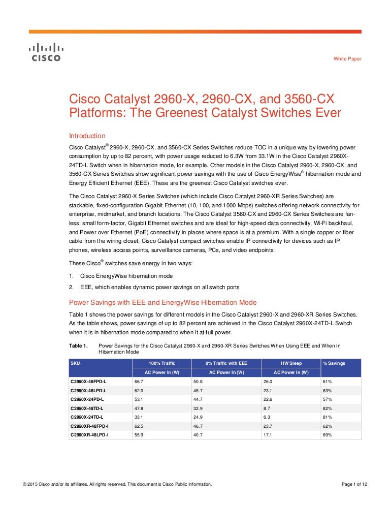 Cisco Catalyst 2960 X 2960 Cx And 3560 Cx Platforms The Greenest