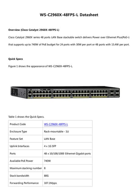 Cisco catalyst 2960x 48 fps-l datasheet | DOCX