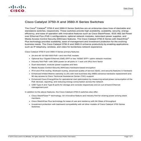 Cisco catalyst 3750 x and 3560-x series switches | PDF