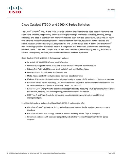 Cisco catalyst 3750 x and 3560-x series switches