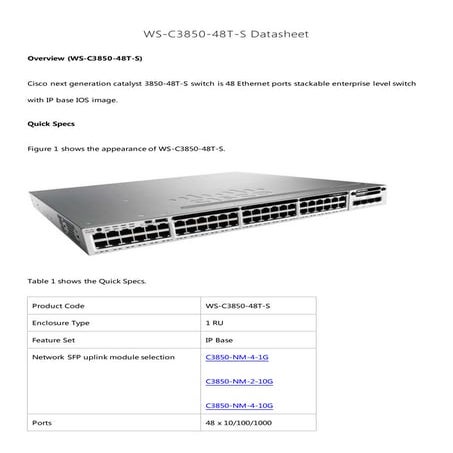 Cisco catalyst 3850-48t-s datasheet | DOCX