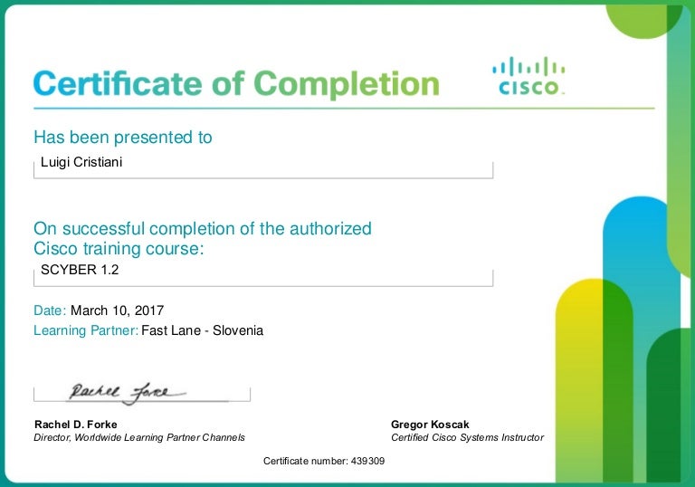 Cisco certified course completion certificate