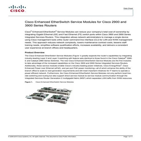 Cisco enhanced ether switch service modules for cisco 2900 and 3900 series ro...
