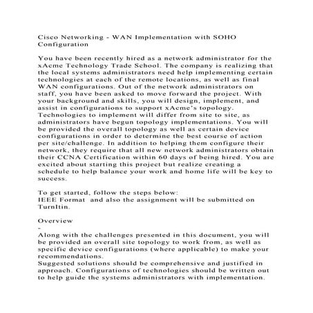 Cisco Networking - WAN Implementation with SOHO ConfigurationYou.docx