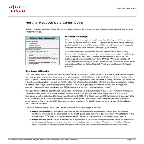Cisco reduce costos en hospital
