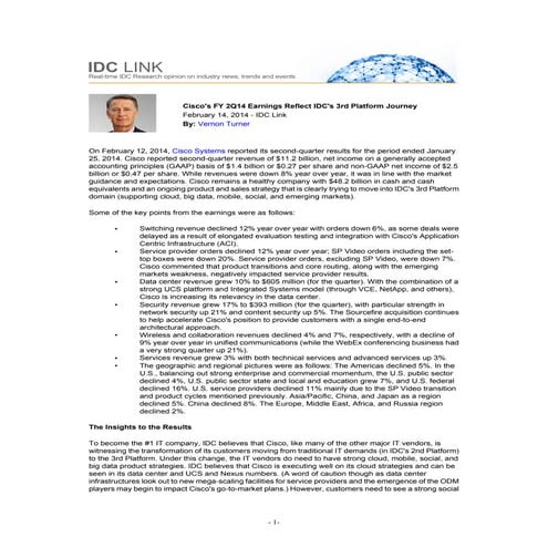 Cisco's FY 2Q14 Earnings Reflect IDC's 3rd Platform Journey
