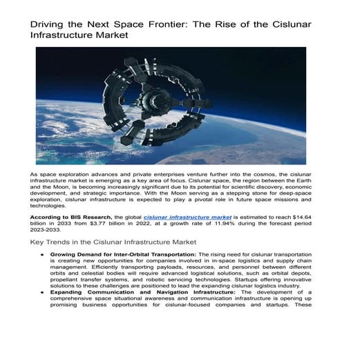 Cislunar Infrastructure Market Outlook: Growth & Opportunities | PDF