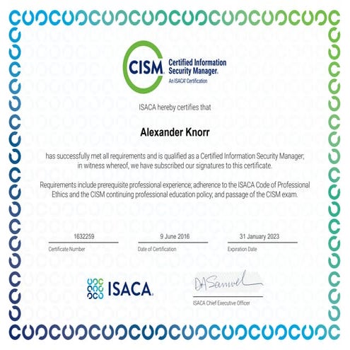 ISACA Certified Information Security Manager (CISM)  Alexander Knor