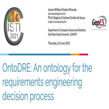 Paper 192. in CISTI 2021: OntoDRE: An Ontology For The Requirements...