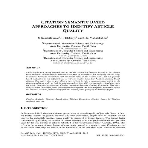 Citation semantic based approaches to identify article quality