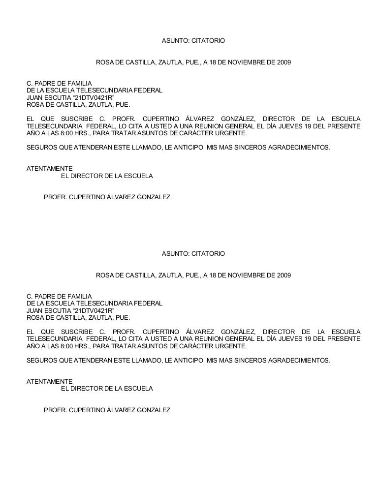 formato de citatorio para reunion