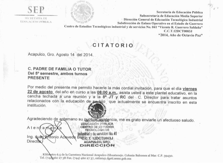 Citatorio padres de familia de 5to. semestre.