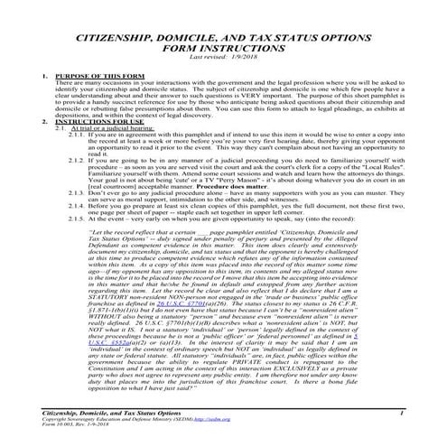 Citizenship, Domicile, and Tax Status Options, Form #10.003