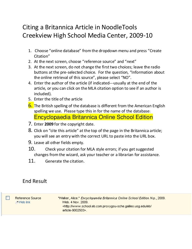 How To Cite a Britannica Article in NoodleTools