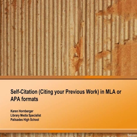 Citing Yourself (citing your previous work) in MLA or APA format
