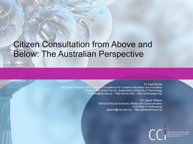 Citizen Consultation from Above and Below: The Australian Perspective