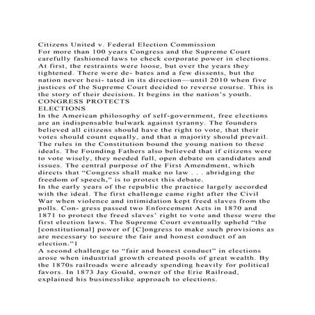 Citizens United v. Federal Election CommissionFor more than 100 .docx