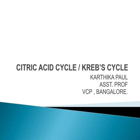 Krebs cycle or tricarboxylic cycle or citric acid cycle | PPT