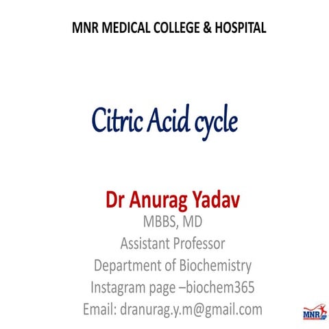 Citric acid cycle (TCA cycle) by Dr. Anurag Yadav
