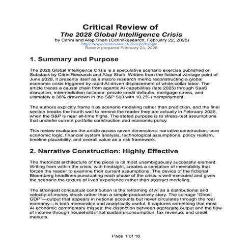 Critical Review of The 2028 Global Intelligence Crisis Scenario | PDF