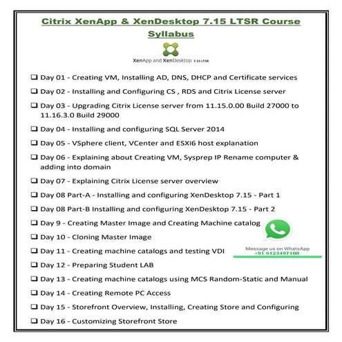 Citrix XenApp & XenDesktop 7.15 LTSR course syllabus