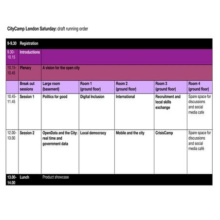 City camp london saturday agenda draft 1