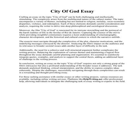 City Of God Essay. Urban Living in the Movie City of God Essay Example  Topic...