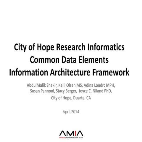 City of hope research informatics common data elements