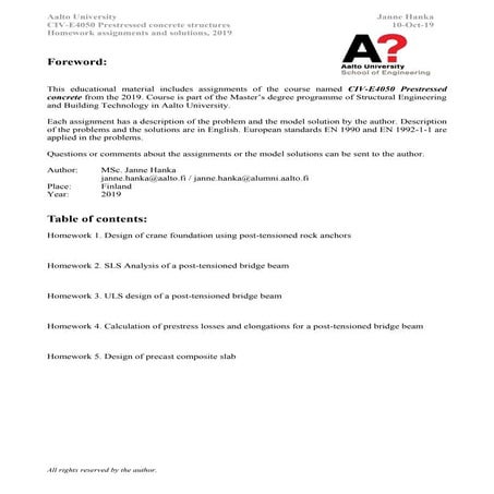 Prestressed concrete course assignments 2019 | PDF