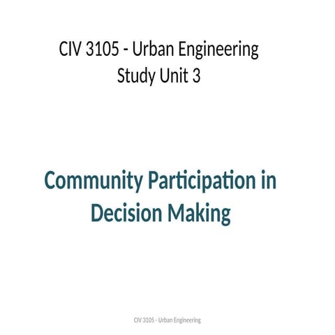 Community Participation in Urban Engineering Decision Making: Models ...