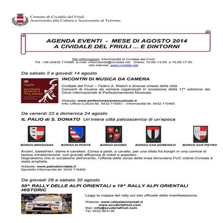 Agenda Eventi Cividale del Friuli - Agosto 2014