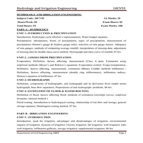 Civil v-hydrology and irrigation engineering [10 cv55]-notes