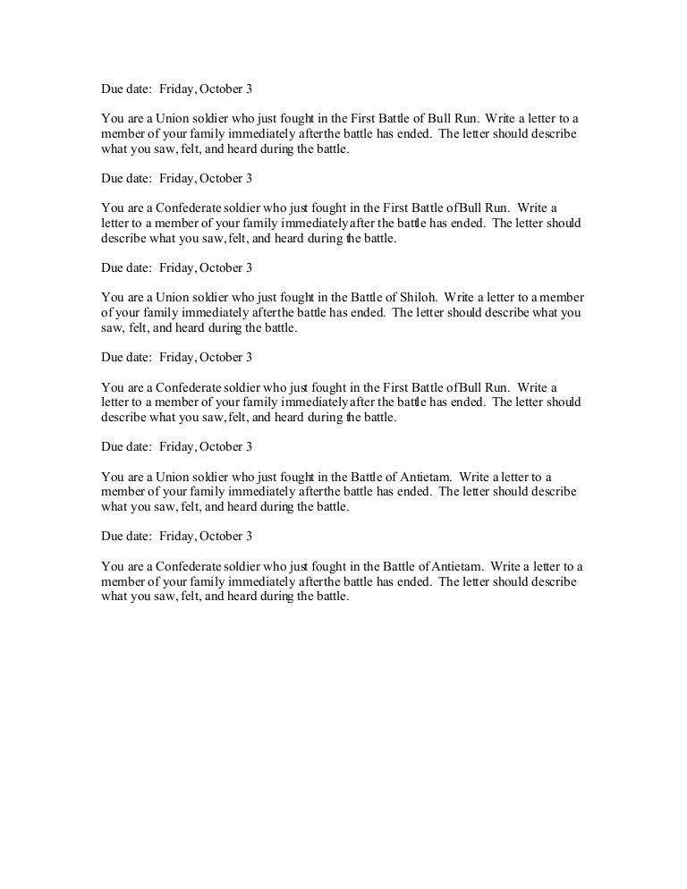 Civil War Letter Instructions