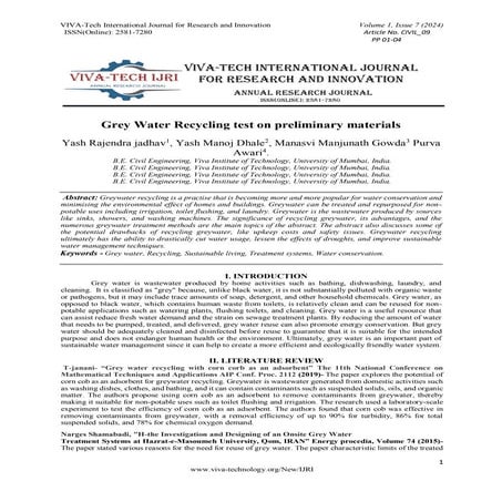 Grey Water Recycling test on preliminary materials | PDF