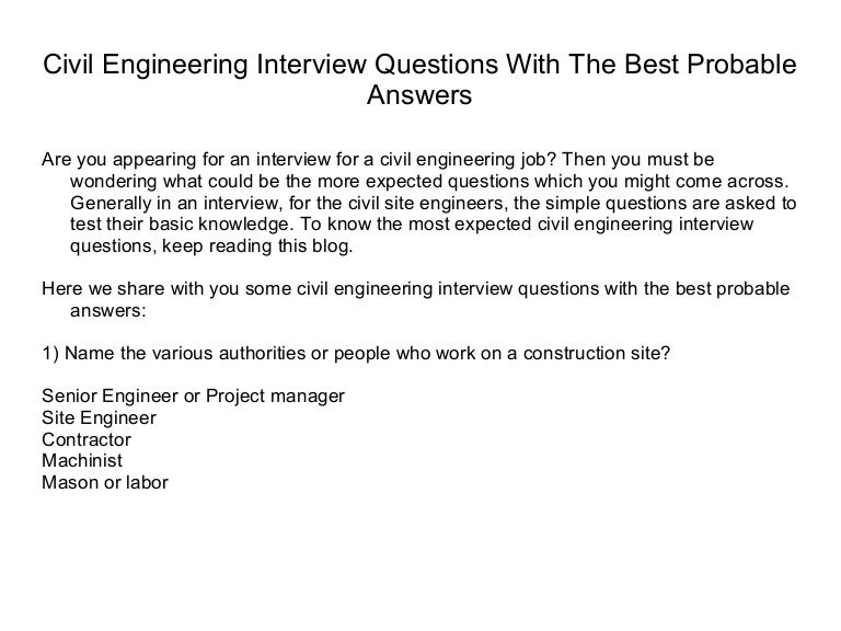 Civil engineering interview questions with the best probable answers