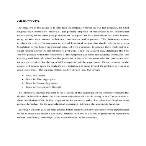 Civil engineering materials lab manual revised