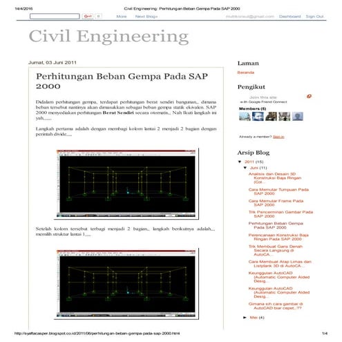 Civil engineering  perhitungan beban gempa pada sap 2000