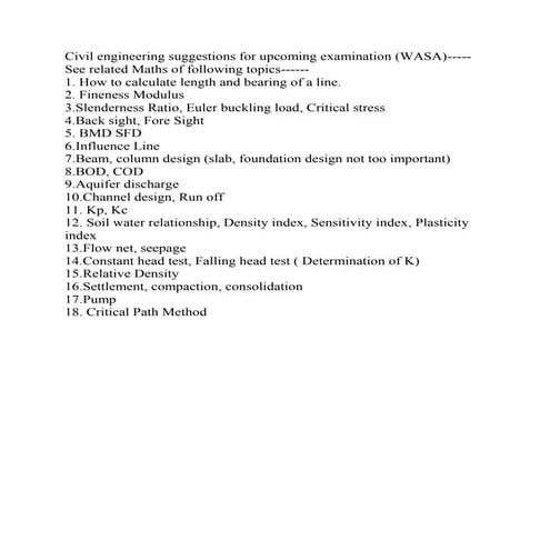 Civil engineering suggestions for wasa