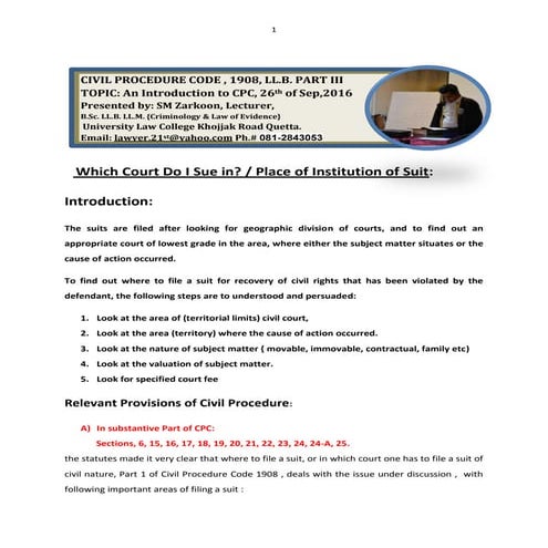 Civil procedure code, 1908 { place of institution of suits }