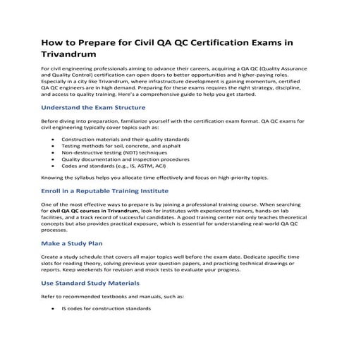How to Prepare for Civil QA QC Certification Exams in Trivandrum