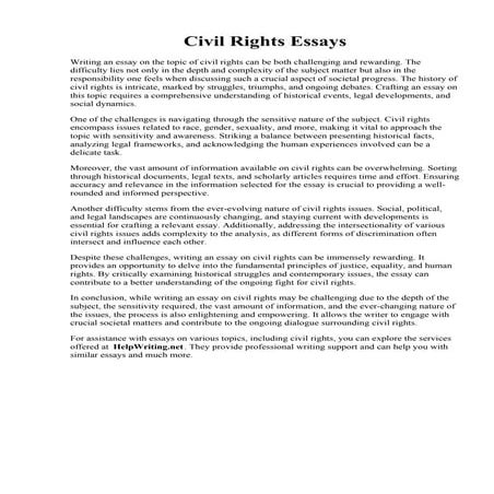 Civil Rights Essays. Civil Rights Movement Essay  Modern History - Year 11 HS...