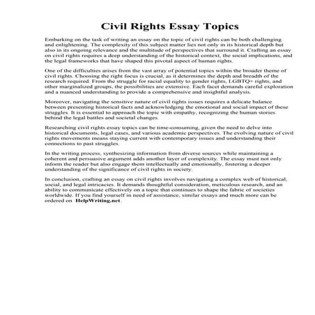 Civil Rights Essay Topics. The Civil Rights Act of 1964 - Free Essay Example ...