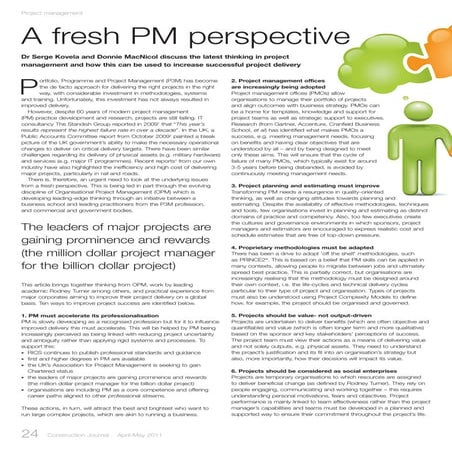 A fresh project management perspective - from 2011 - RICS Article