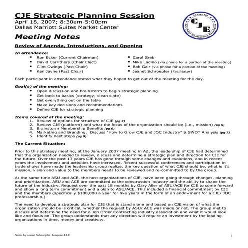 Working sessions planning | DOC