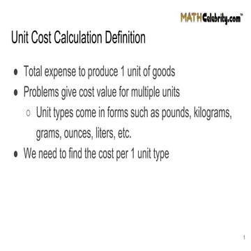 Unit Cost Calculation