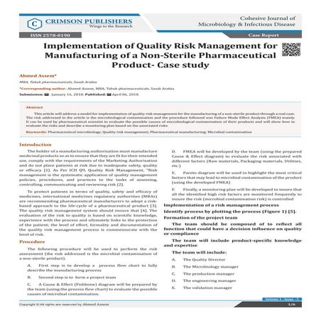 microbial risk assesment in pharmaceutical cleanrooms | PDF
