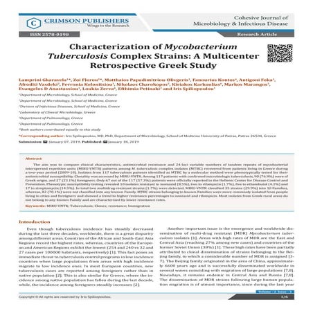 Characterization of Mycobacterium Tuberculosis Complex Strains: A Multicenter...
