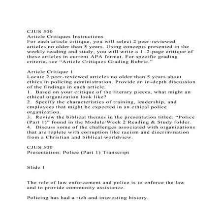 CJUS 500Article Critiques InstructionsFor each article critiqu.docx