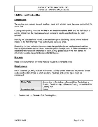 SAP HANA Product Costing / Cost center accounting