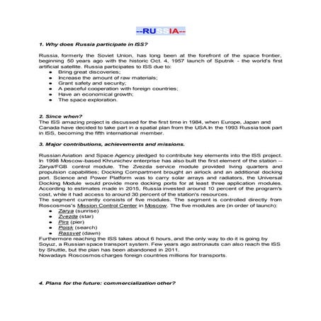 ASI - RUSSIA AND THE ISS